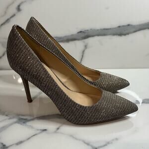 Carlos by Carlos Santana Women's Gold Silver Bling Pointed Toe Posy Heels Sz 9.5